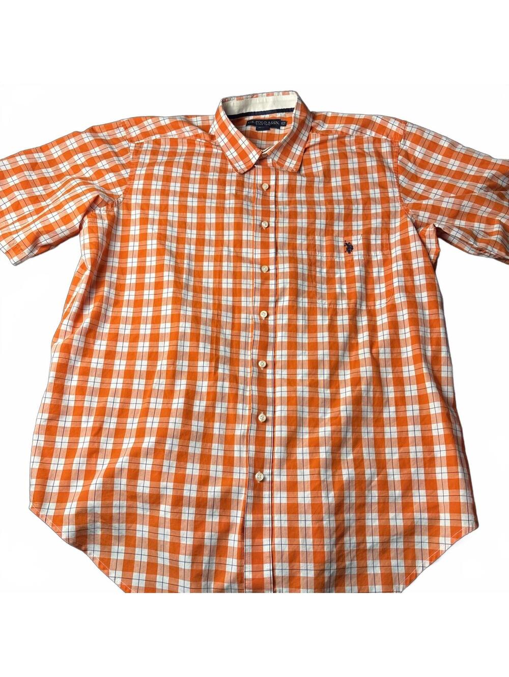 U.S. Polo Assn. Men's XLT Orange Plaid Short Sleeve Button-2